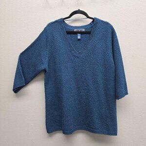 Karen Scott Sweater Womens XL Blue V Neck 3/4 Sleeve Textured Knit Pullover